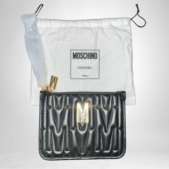 MOSCHINO Couture Quilted Logo Clutch Wrislet New with Tags and Dustbag - Picture 1 of 9